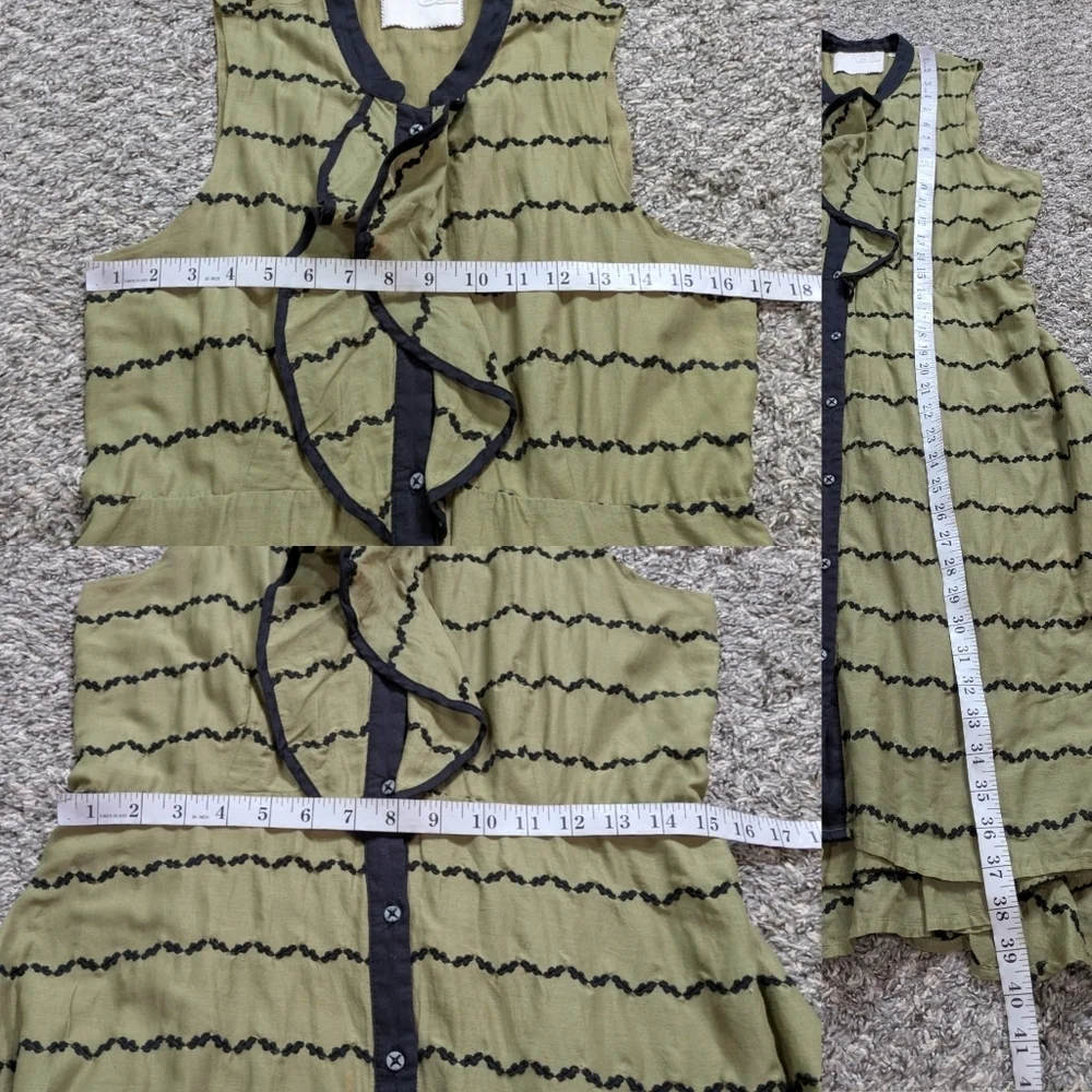 Anthro Postmark Green Black Sleeveless Cotton Ruffle Midi Dress 6 - Picture 11 of 11